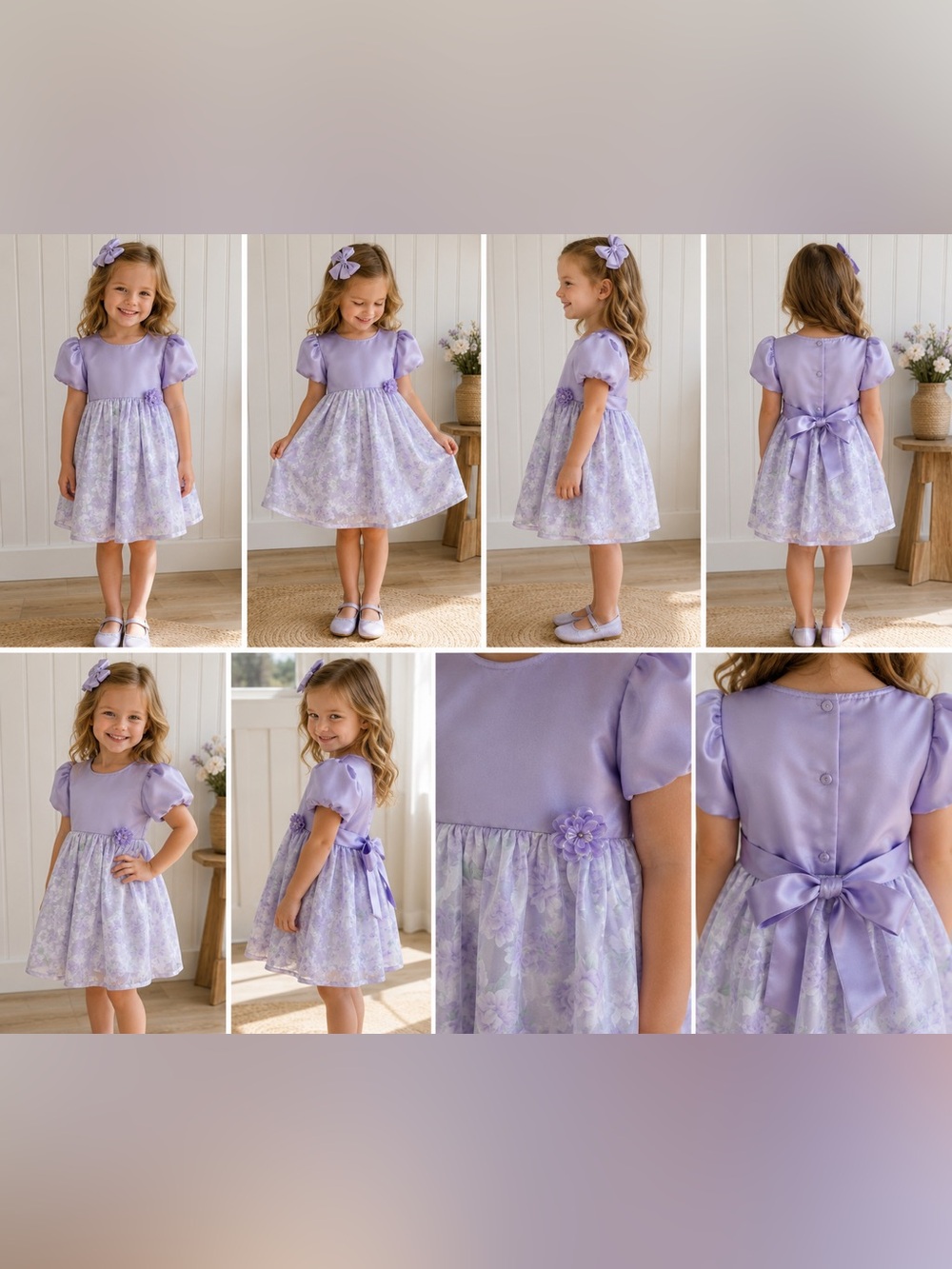 BROOKE LINDSAY GIRLS LAVENDER FLORAL FORMAL PUFFY SLEEVE DRESS SIZE 6X